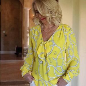 Cabi New NWT Reef Knot Blouse #5707 Yellow with white  Sunny Ropes large $92